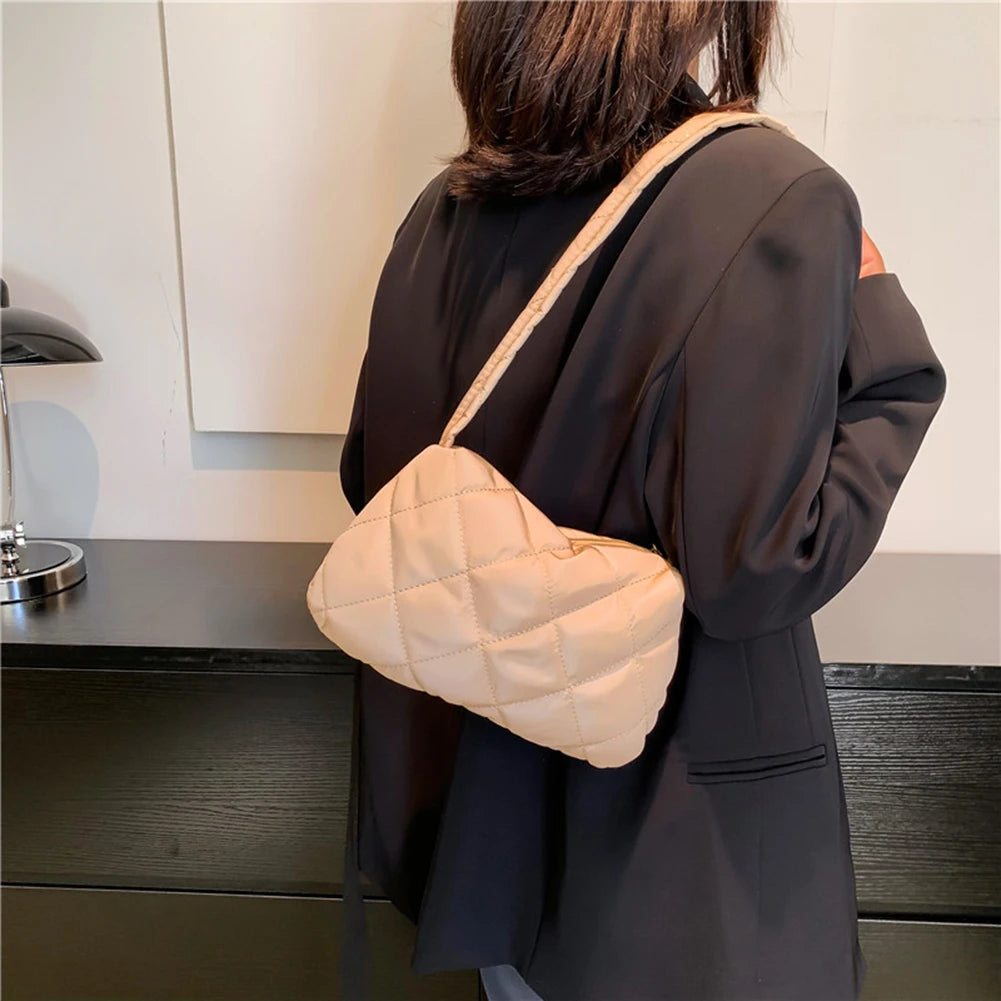 Quilted Cotton-Padded Underarm Bag Women Casual Handbag Autumn Winter Shoulder B