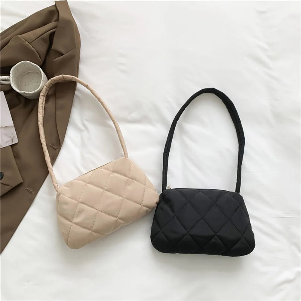 Quilted Cotton-Padded Underarm Bag Women Casual Handbag Autumn Winter Shoulder B