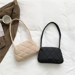 Quilted Cotton-Padded Underarm Bag Women Casual Handbag Autumn Winter Shoulder B