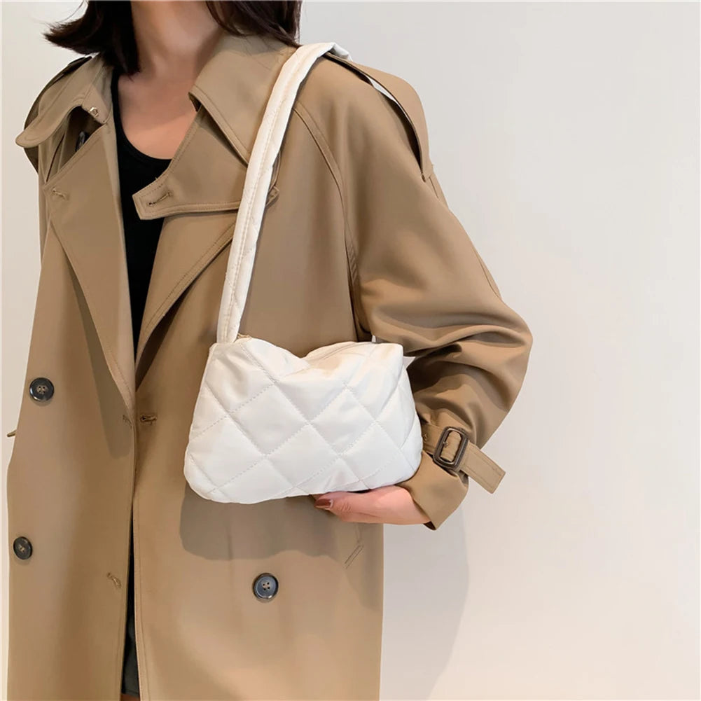 Quilted Cotton-Padded Underarm Bag Women Casual Handbag Autumn Winter Shoulder B