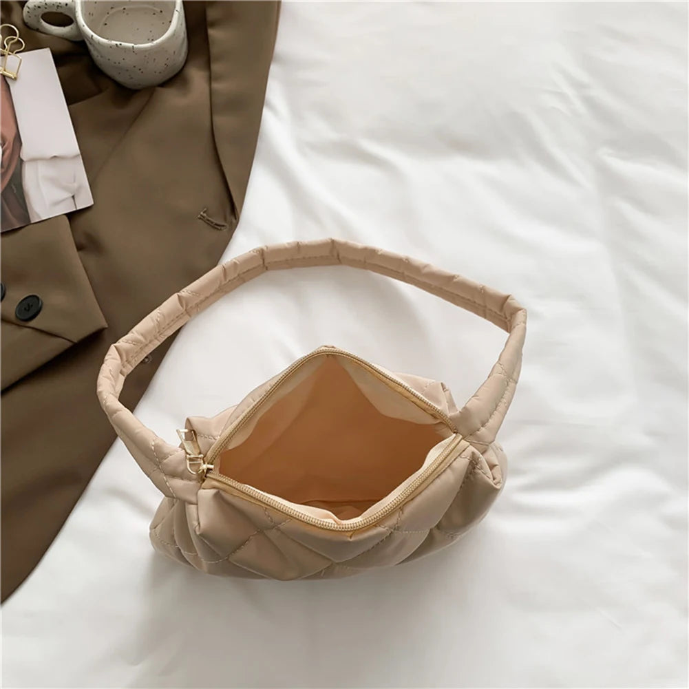 Quilted Cotton-Padded Underarm Bag Women Casual Handbag Autumn Winter Shoulder B