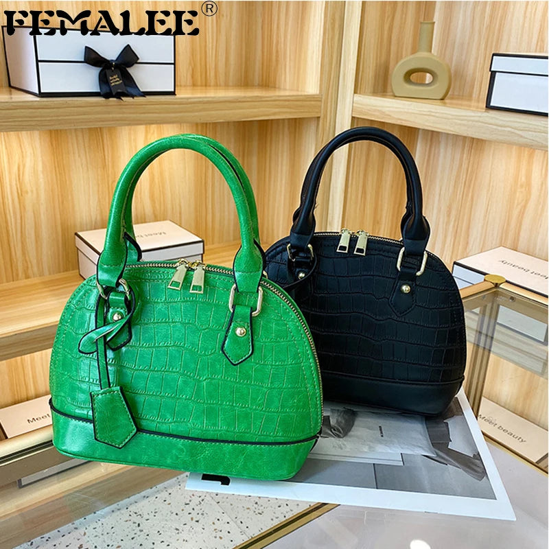Retro Casual Shell Bag Women Totes Shoulder Bags Female Leather Crocodile Chain