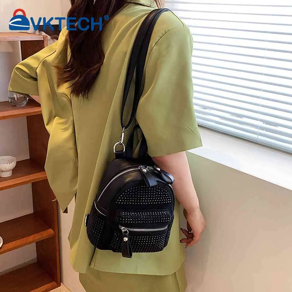 Small Rhinestone Backpack Women Crystal Travel Shoulder School Bag