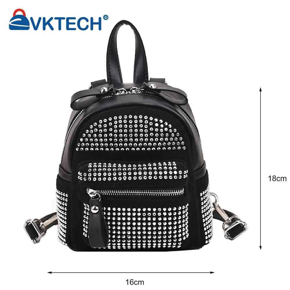 Small Rhinestone Backpack Women Crystal Travel Shoulder School Bag