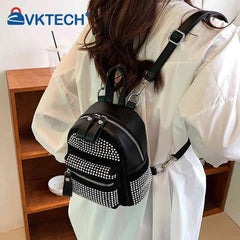 Small Rhinestone Backpack Women Crystal Travel Shoulder School Bag