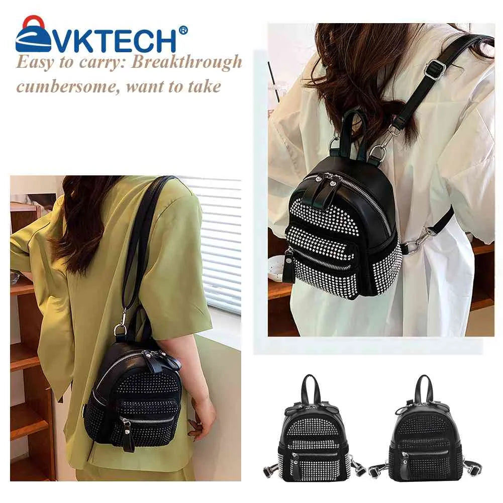 Small Rhinestone Backpack Women Crystal Travel Shoulder School Bag