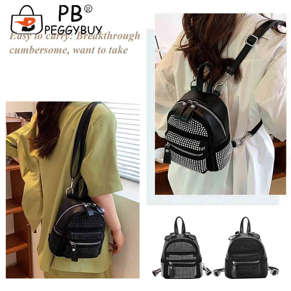Small Rhinestone Backpack for Women Crystal Travel Casual Shoulder School Bag