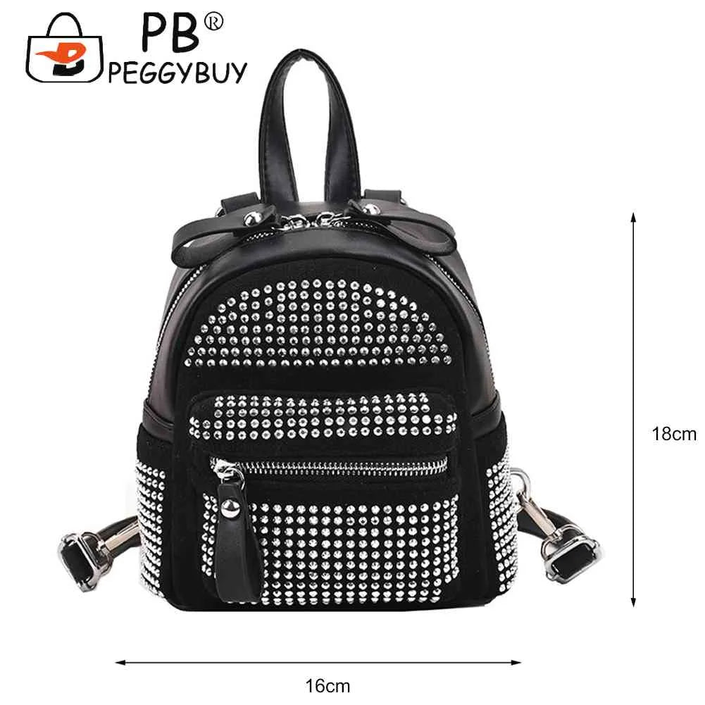 Small Rhinestone Backpack for Women Crystal Travel Casual Shoulder School Bag