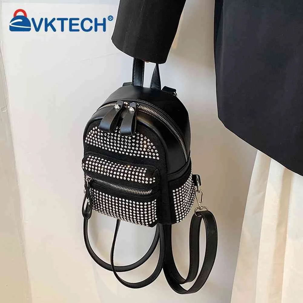 Small Rhinestone Backpack Women Crystal Travel Shoulder School Bag