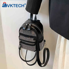 Small Rhinestone Backpack Women Crystal Travel Shoulder School Bag