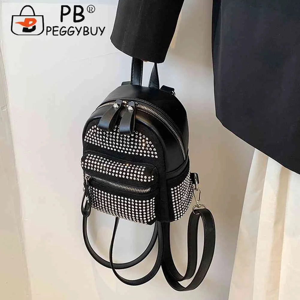 Small Rhinestone Backpack for Women Crystal Travel Casual Shoulder School Bag