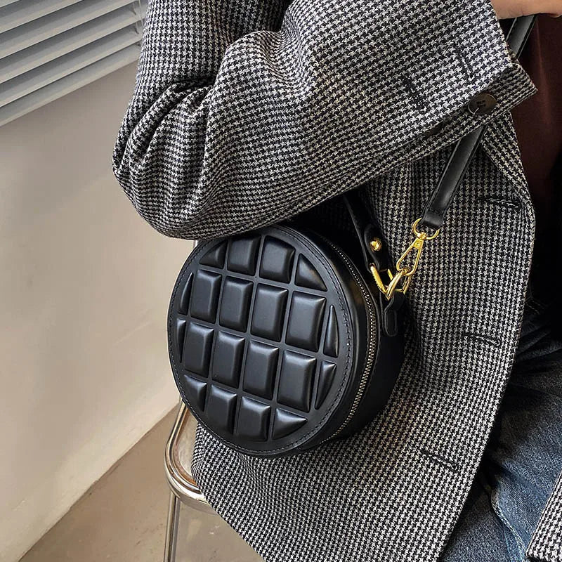 Round PU Leather Handbags for Women Crossbody Purse