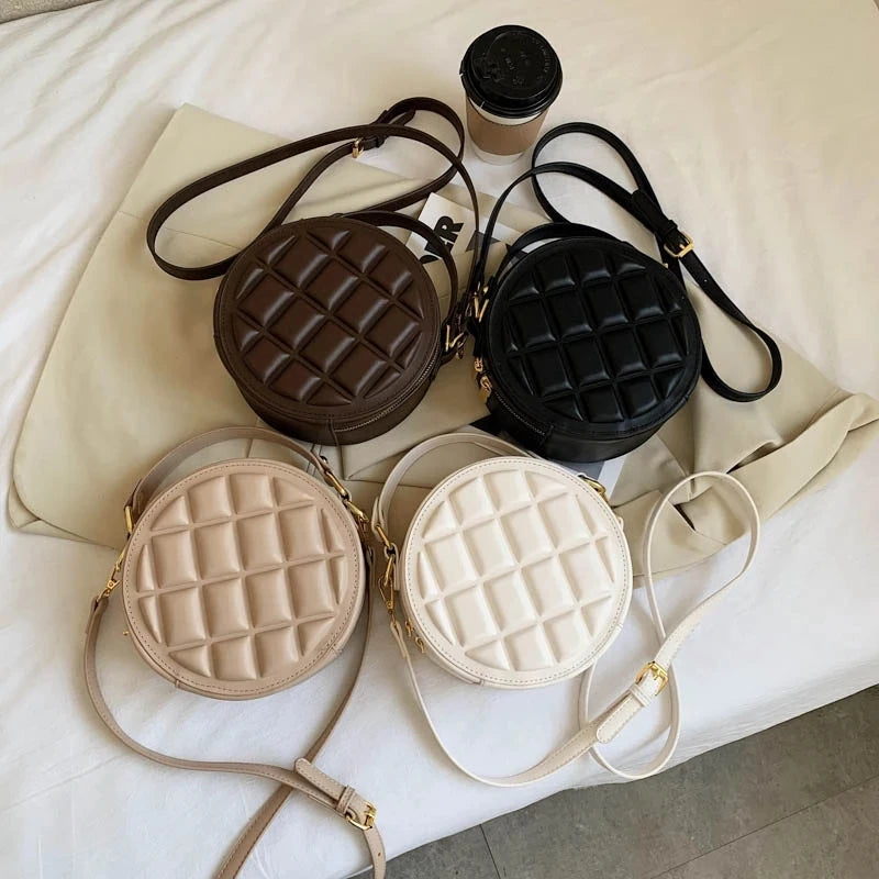 Round PU Leather Handbags for Women Crossbody Purse