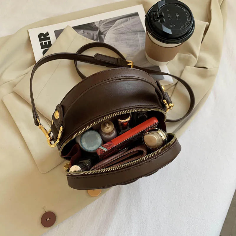 Round PU Leather Handbags for Women Crossbody Purse