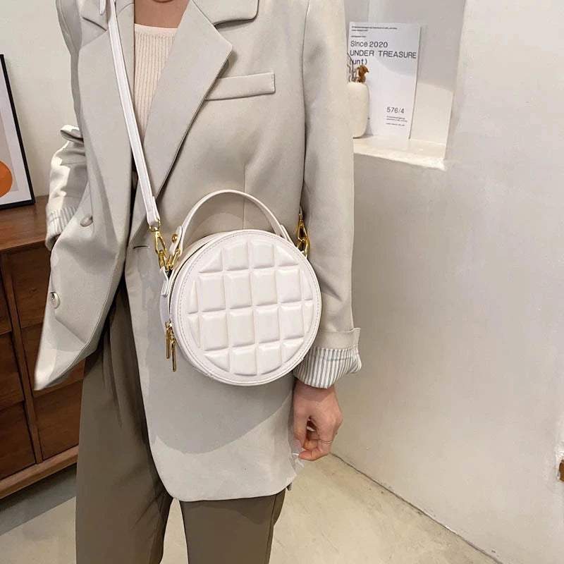 Round PU Leather Handbags for Women Crossbody Purse