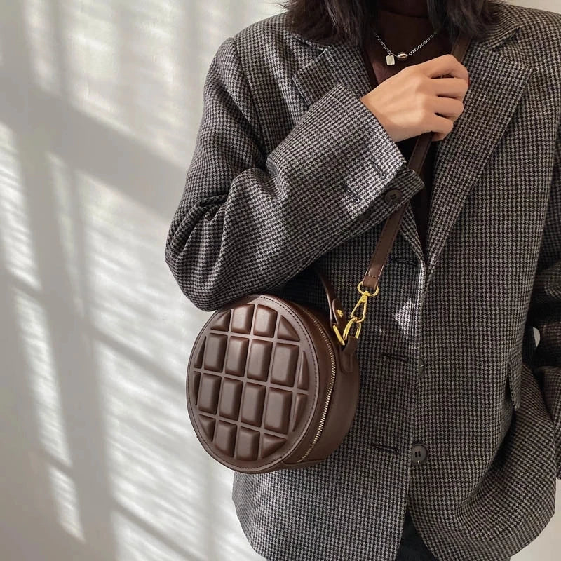 Round PU Leather Handbags for Women Crossbody Purse