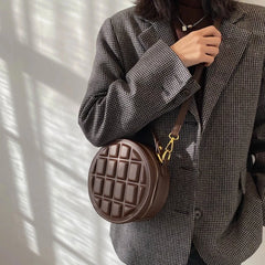 Round PU Leather Handbags for Women Crossbody Purse