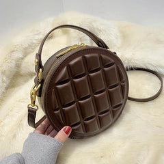 Round PU Leather Handbags for Women Crossbody Purse