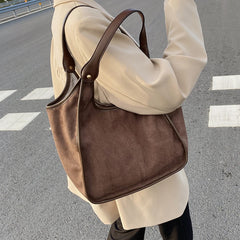 Women's Small Scrub Leather Shoulder Bag - Winter Ladies Shopper Handbag