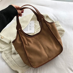 Women's Small Scrub Leather Shoulder Bag - Winter Ladies Shopper Handbag