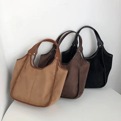 Women's Small Scrub Leather Shoulder Bag - Winter Ladies Shopper Handbag