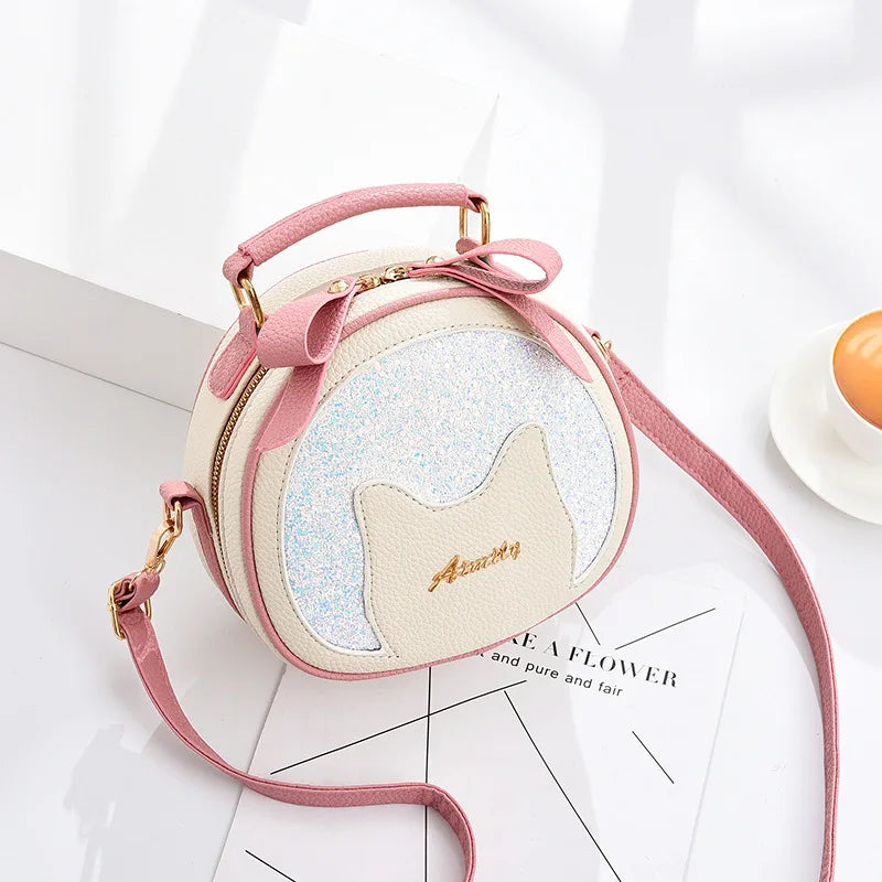 Small Sequins Circular Shoulder Bag Women Round Crossbody Messenger