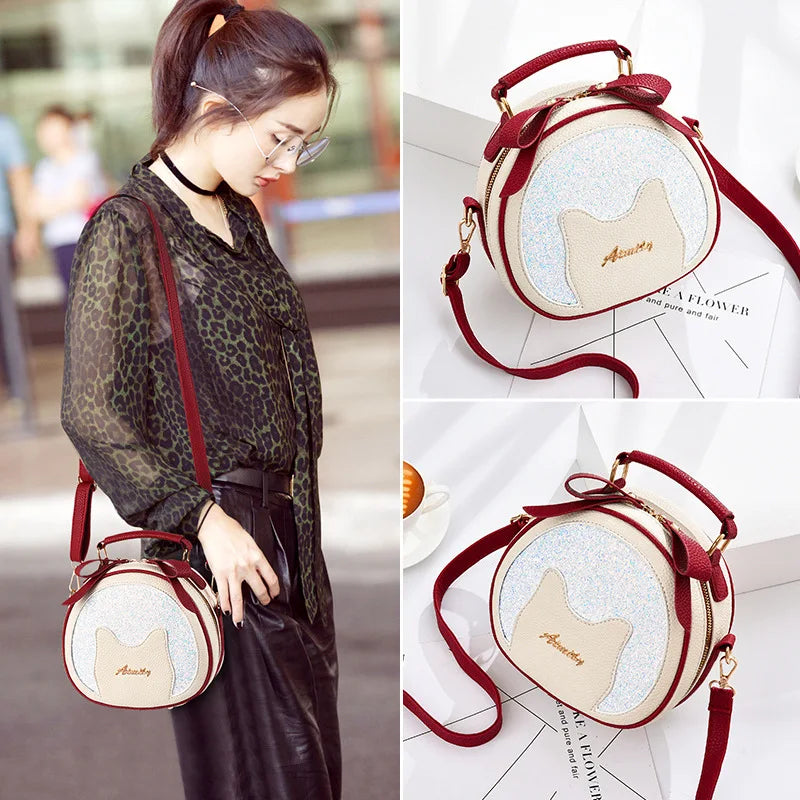 Small Sequins Circular Shoulder Bag Women Round Crossbody Messenger