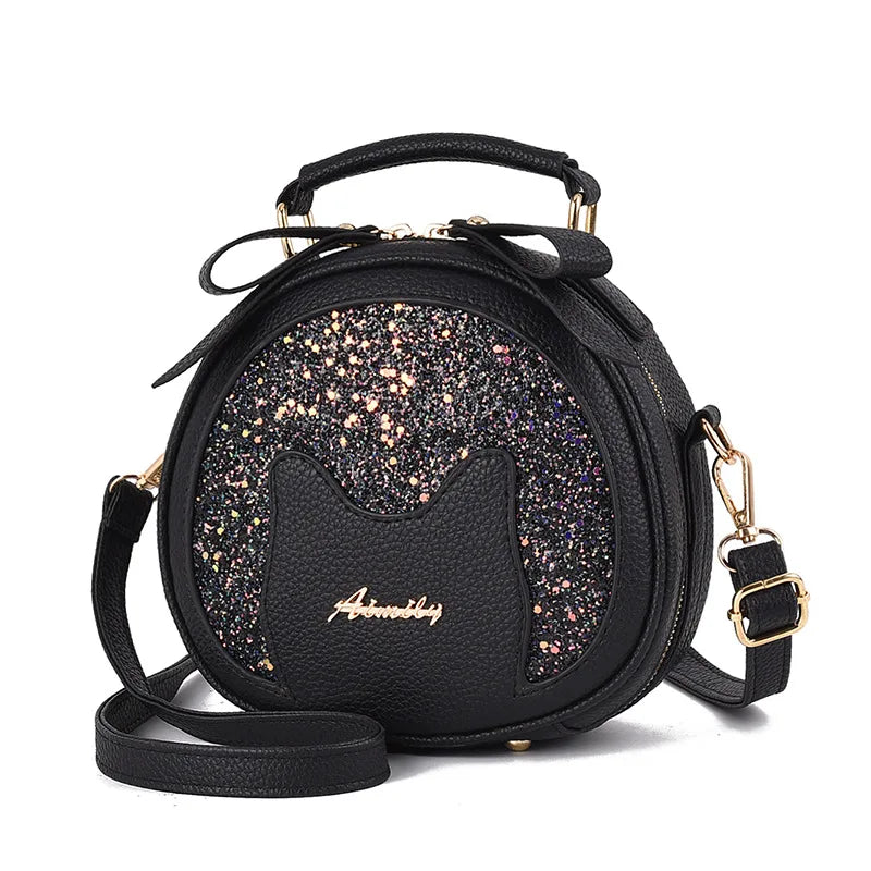Small Sequins Circular Shoulder Bag Women Round Crossbody Messenger