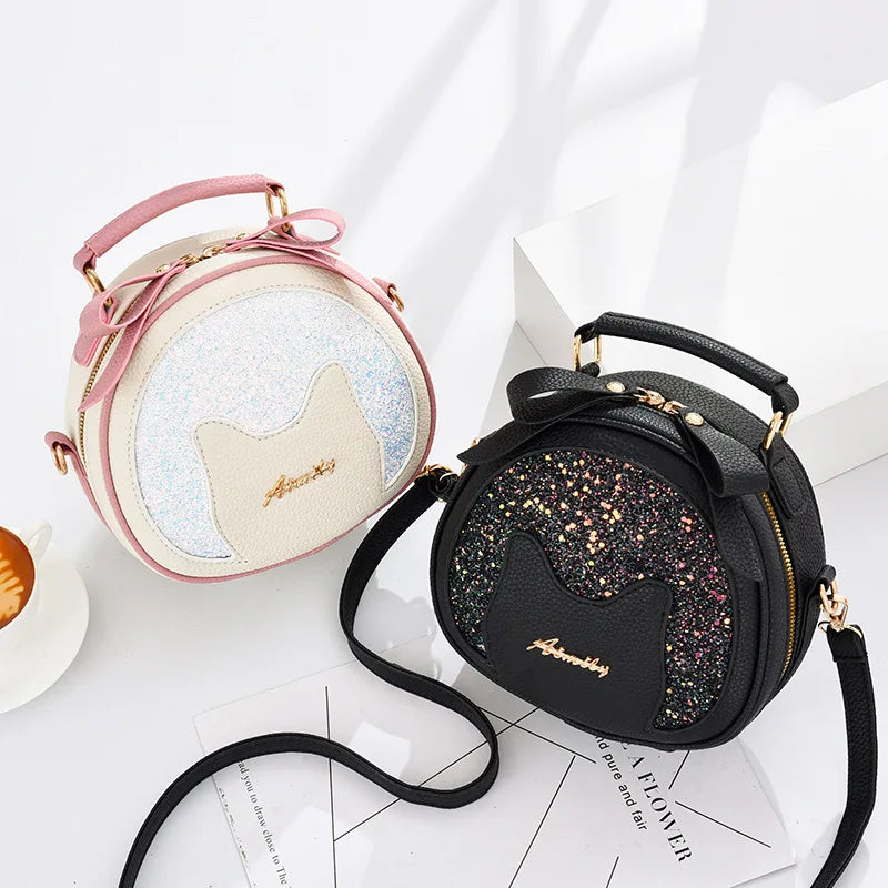 Small Sequins Circular Shoulder Bag Women Round Crossbody Messenger