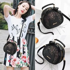 Small Sequins Circular Shoulder Bag Women Round Crossbody Messenger