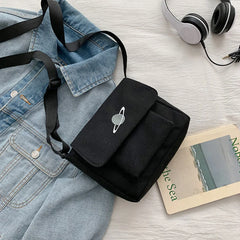 Embroidery Planet Crossbody Bag Canvas Messenger Pouch