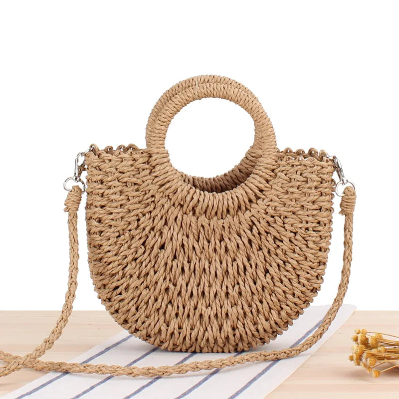 Boho Straw Bag Rattan Crossbody Handbag