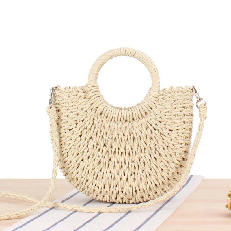 Boho Straw Bag Rattan Crossbody Handbag