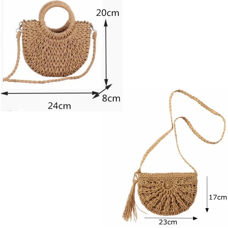 Boho Straw Bag Rattan Crossbody Handbag