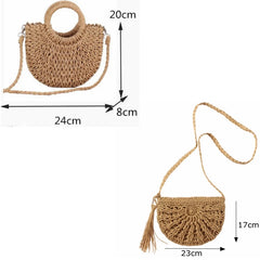 Boho Straw Bag Rattan Crossbody Handbag