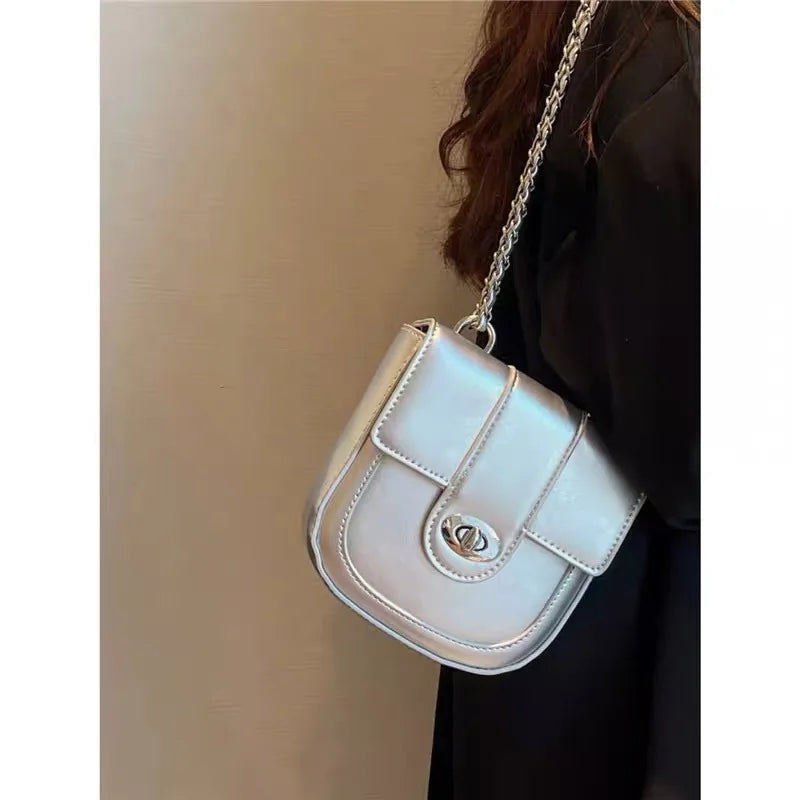 Women's Small Shoulder Crossbody Bag PU Leather Messenger Chain Handbag