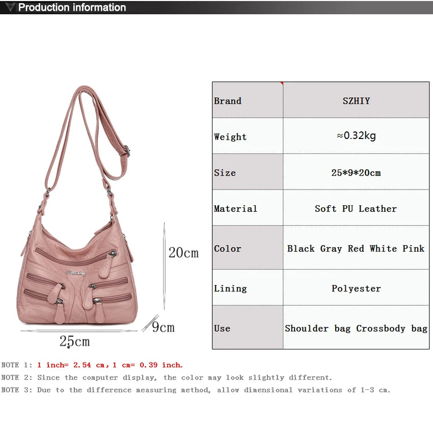 Small Soft Shoulder Bag Casual Women Bag Wash Leather Crossbody