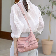 Small Soft Shoulder Bag Casual Women Bag Wash Leather Crossbody