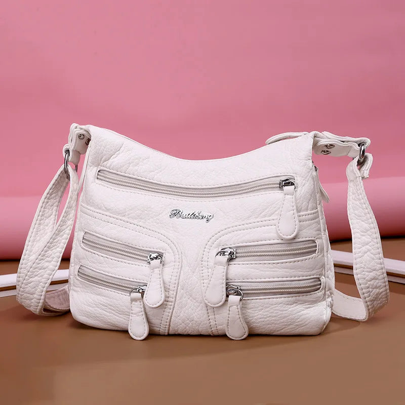 Small Soft Shoulder Bag Casual Women Bag Wash Leather Crossbody