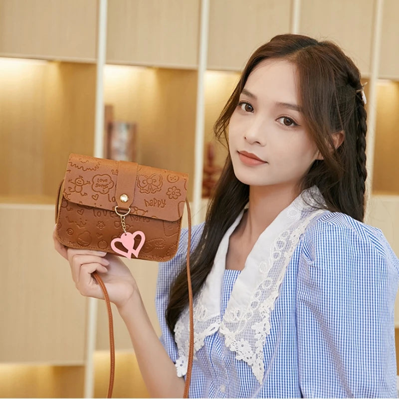 Small Square Bag Ladies Embossed One Shoulder Crossbody Bag