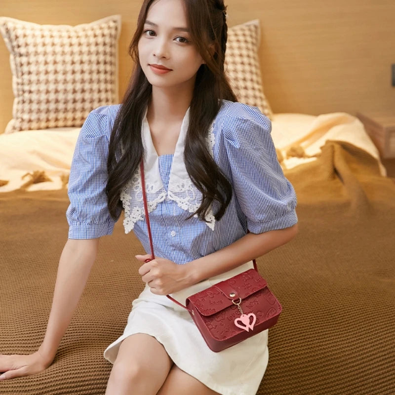 Small Square Bag Ladies Embossed One Shoulder Crossbody Bag