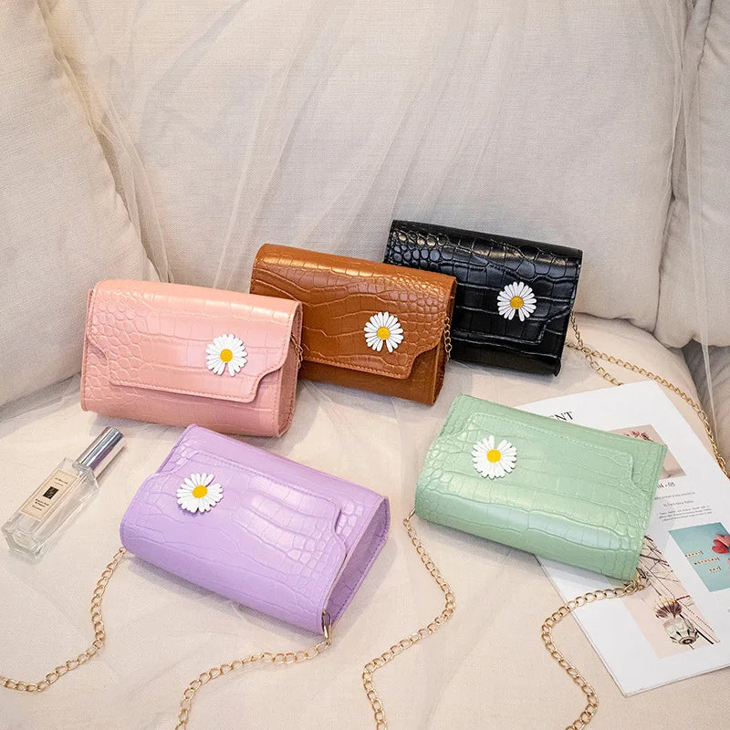 Small Square Bag Shoulder Bags For Women Vintage Cute Student Chain PU Daily