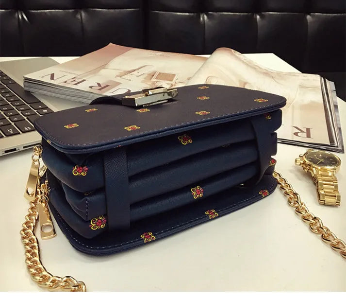 Small Square Bag Women's Chain Clip Bag Women's Printing Lock Small Bag