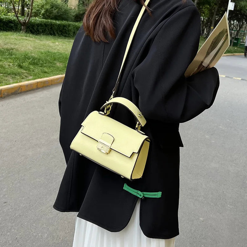 Square Bags for Women Metal Lock Top Handle Bag Shoulder Crossbody Bags