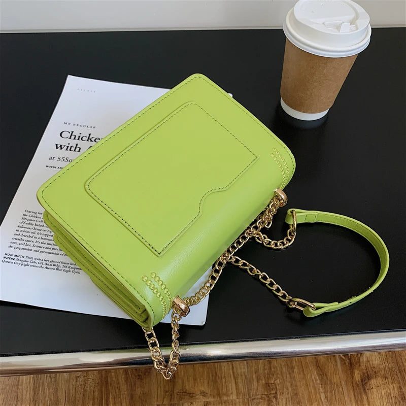Small Square Shoulder Bag Chain Leather Messenger Bag Pure Ladies Handbags