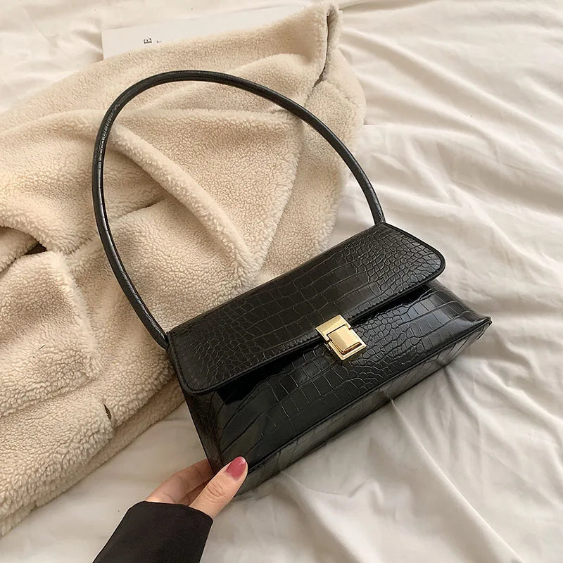 Stone Pattern Shoulder Side Bag Women Spring Leather Handbag Purse