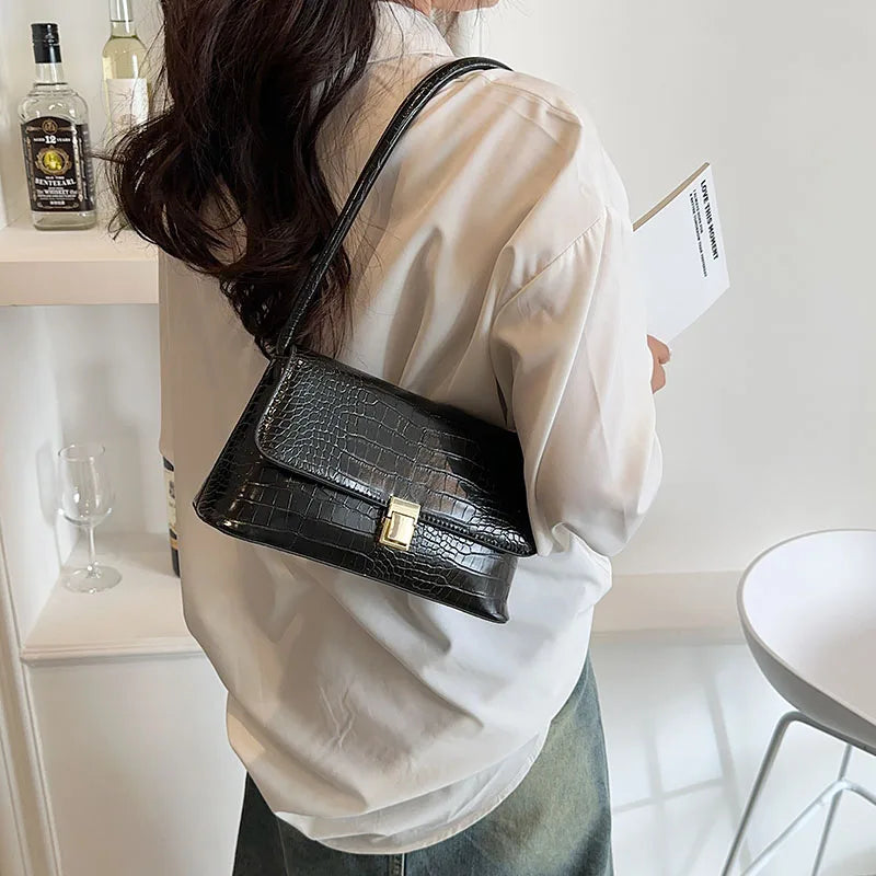 Stone Pattern Shoulder Side Bag Women Spring Leather Handbag Purse