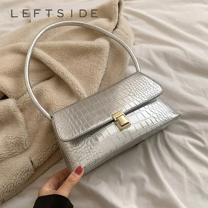 Stone Pattern Shoulder Side Bag Women Spring Leather Handbag Purse