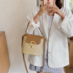 Straw Bucket Bag for Women Crossbody Rattan Beach Lady