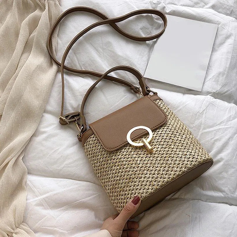 Small Straw Bag Bucket For Women Summer Crossbody Bags Rattan Bags Beach Lady